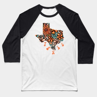 Texas State Design | Artist Designed Illustration Featuring Texas State Filled With Retro Flowers with Retro Hand-Lettering Baseball T-Shirt